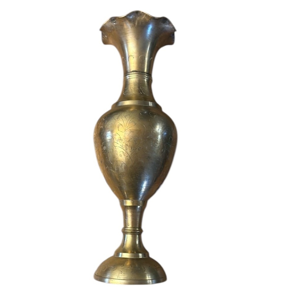VINTAGE ETCHED BRASS VASE